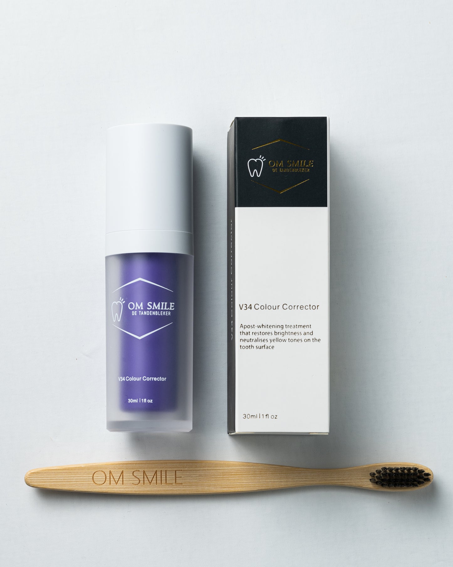 OM Smile - V34 Colour Corrector Serum + GRATIS Bamboo Toothbrush erbij 100% biologisch